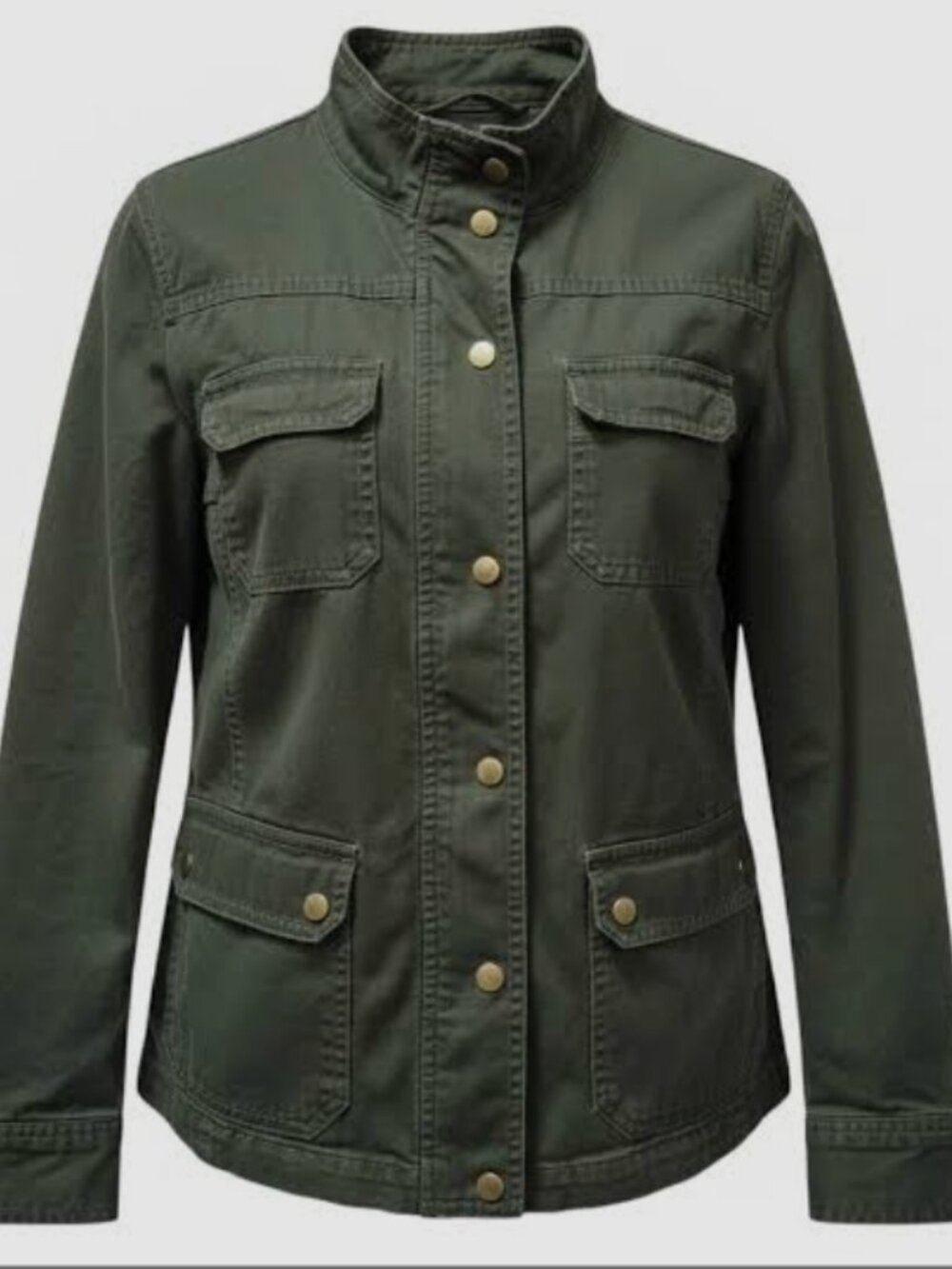 Talbots Woman Dark Olive Cotton Twill Utility Field Jacket 14W Gold Hardware